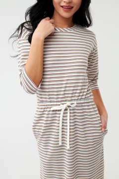 Womens cream drawstring waist modest dress